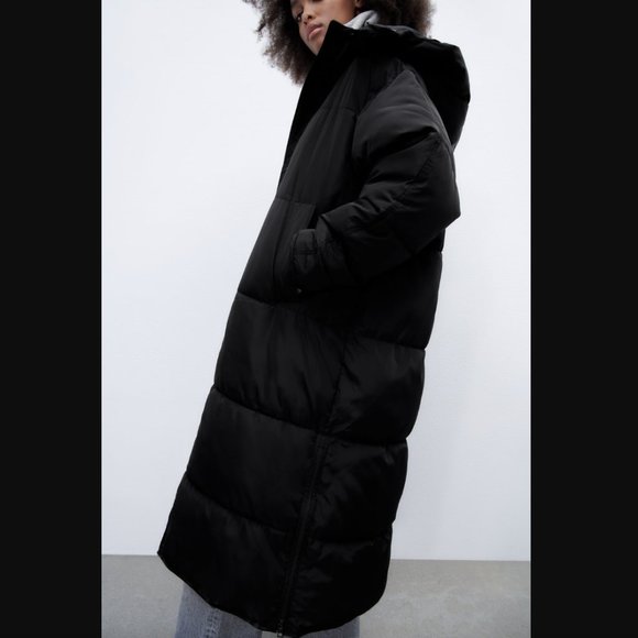 ZARA WOMEN NEW EXTRA-LONG WATER-REPELLENT PUFFER COAT BLACK 4391/700 BLOGGERS - Picture 9 of 15